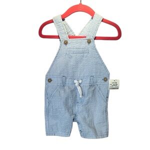 New First Impressions Seersucker Overalls Baby Pastel Blue White 3-6 Months NWT